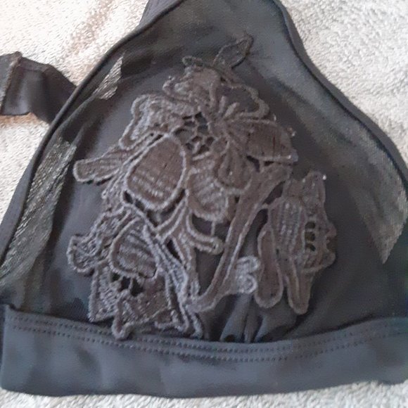 Black Mesh & Applique overlay Bikini Bralette Size Small - Picture 7 of 8